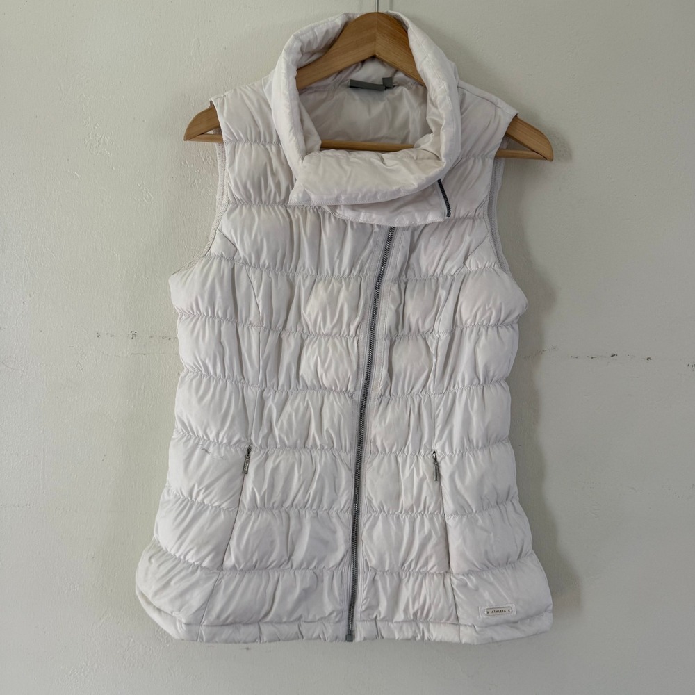Athleta White Down Filled Puffer Vest‎ Womens Medium Sleeveless Quilted